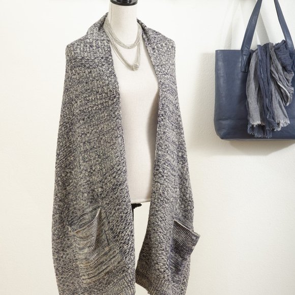 Cozy Warm Mélange knitted Design Wrap Scarf shawl 18"x78" w pockets unique navy - Picture 4 of 8